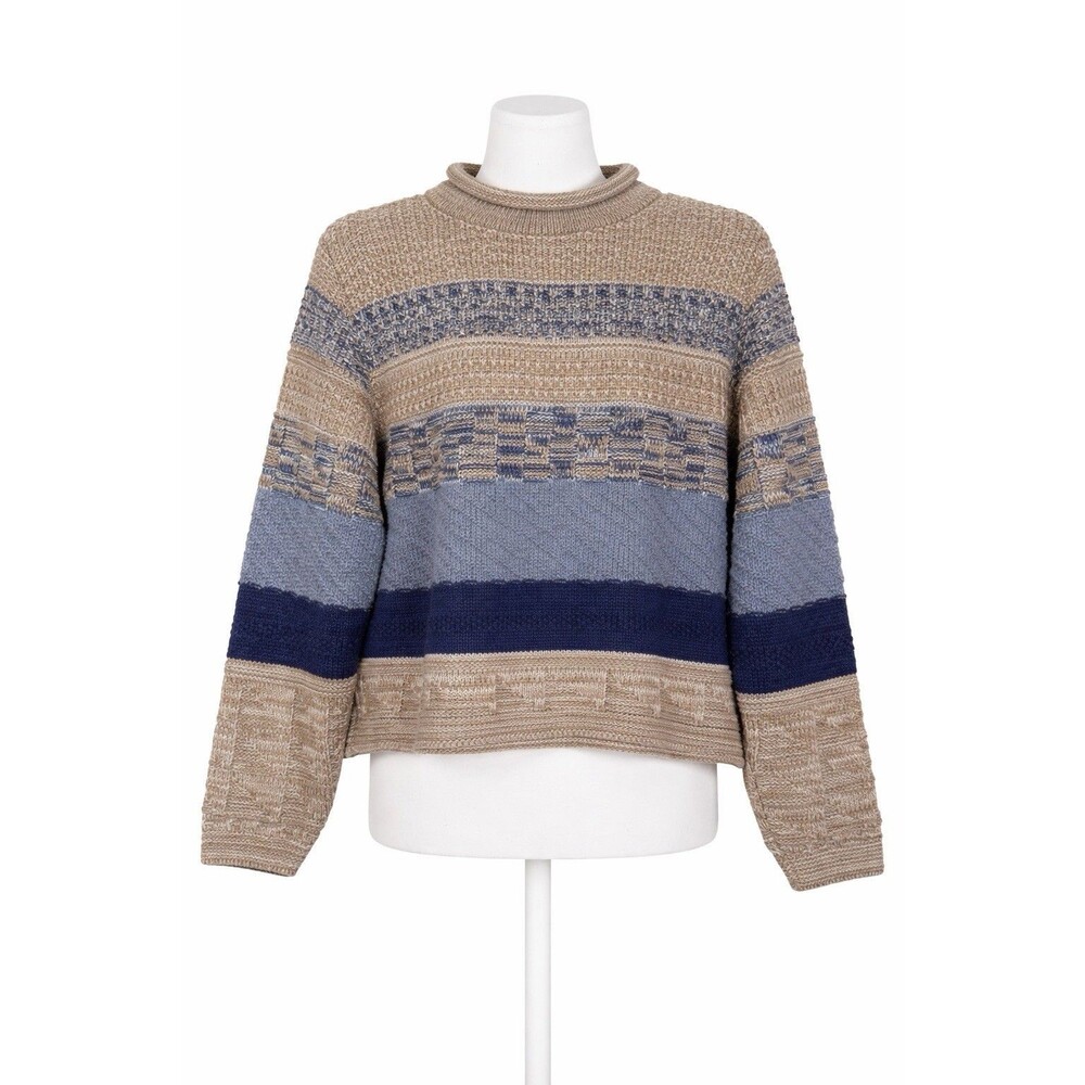 Vintage Republic USA Chunky Knit Sweater Womens M Beige Blue 90s Textured